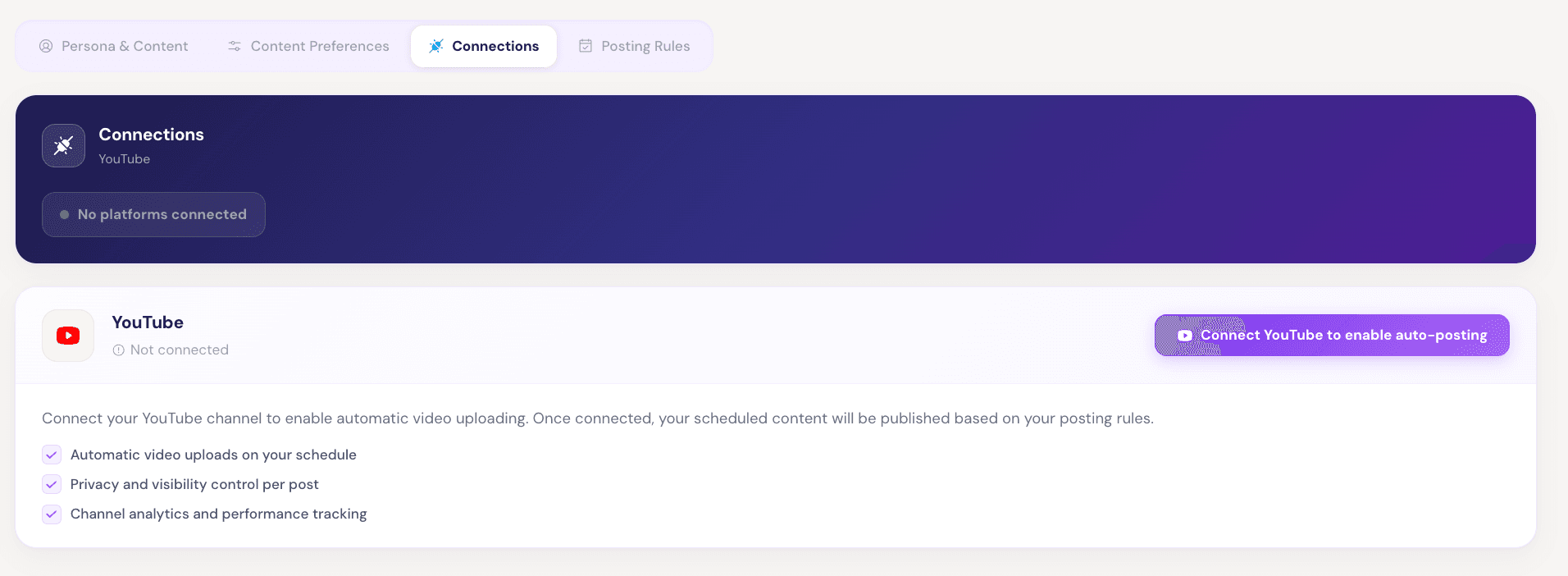Connect YouTube for auto-posting